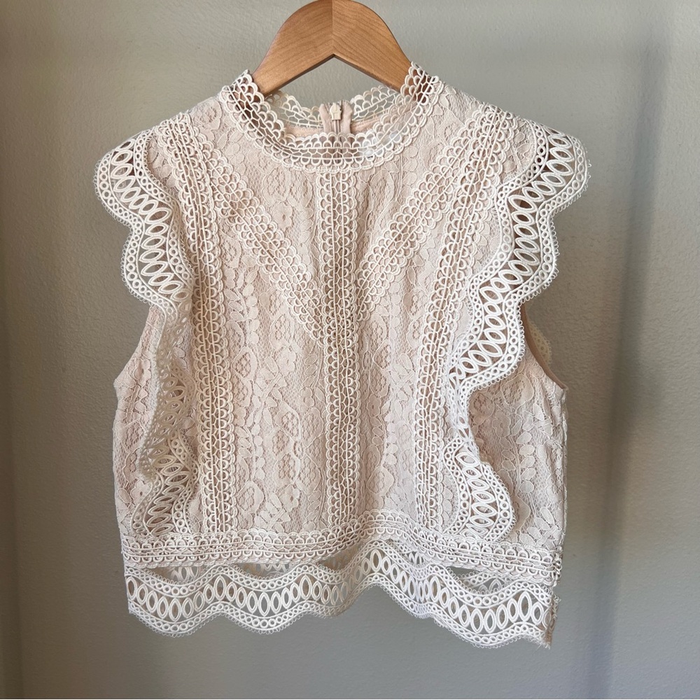 eri + ali Lace Cream Sleeveless Lace Blouse, S